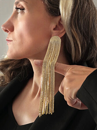 Uzun Sallantılı Tekli Beyoğlu Taşı Abiye Gümüş Renk Küpe