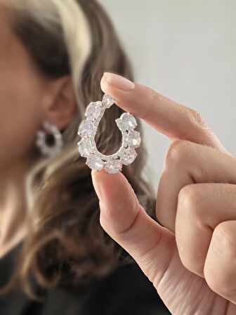 Çiçek Model Zirkon Taşlı Abiye Gümüş Renk Küpe