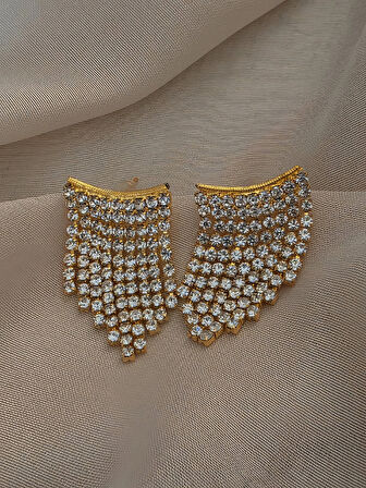 Sallantılı Minimal Beyoğlu Taşlı Gümüş Renk Küpe