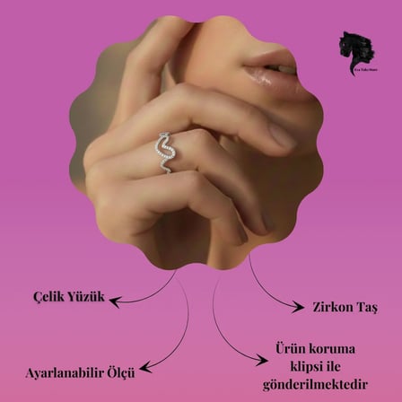 Ayarlanabilir Dalgalı Wavy Kalp Model Zirkon Taşlı Silver Renk Çelik Yüzük