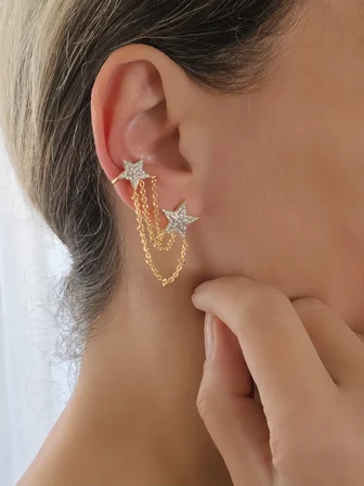 Yıldız Model Zirkon Taşlı Ear Cuff Kıkırdak Küpesi