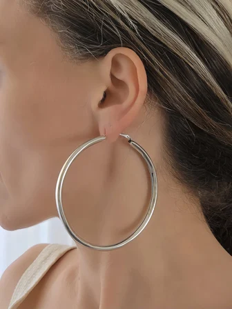 XL Halka Boru Model Gümüş Renk Çelik Küpe 8cm