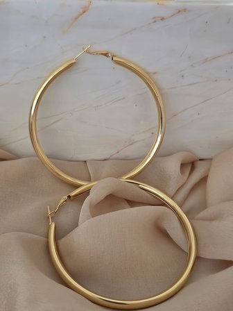 XL Halka Boru Model Altın Kaplama Gold Renk Çelik Küpe 8cm