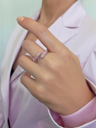 Badiya Kore Yılan Model Pembe Mineli Kuyum İşçiliği Ayarlanabilir Yüzük