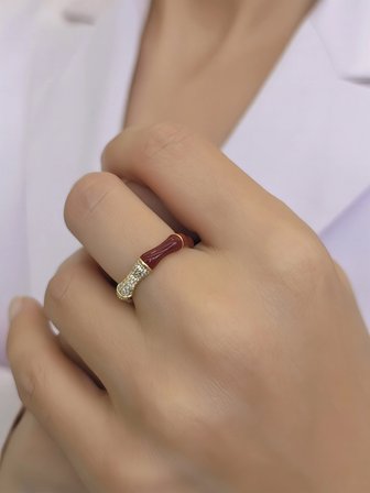 Badiya Kore Kübik Zirkonya Taşlı Bordo Mineli Kuyum İşçiliği Ayarlanabilir Yüzük