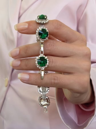 Riviere Kristal Taşlı Çiçek Model Yeşil Renkli Bileklik