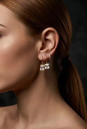 3'lü Baget Model Zirkon Taşlı Gold Renkli Küpe Seti