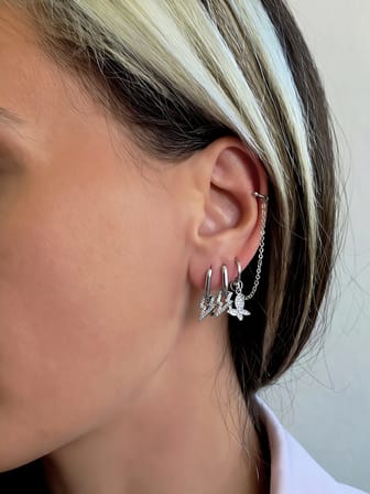 3'lü Yıldırım Şimşek Kelebek Model Zirkon Taşlı Gümüş Renkli Küpe Seti