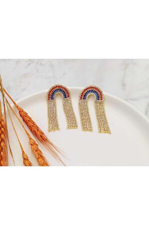 Gökkuşağı Sallantılı Gold Küpe