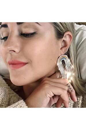 Gökkuşağı Sallantılı Gold Küpe