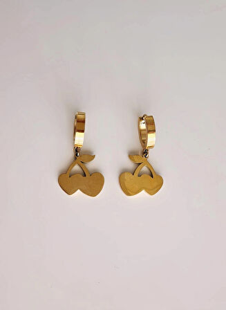 Kiraz Model Altın Kaplama Çelik Küpe