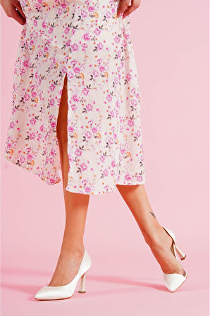 Violet Bej Saten Burnu Şeffaf Detaylı Günlük Kullanım Stiletto