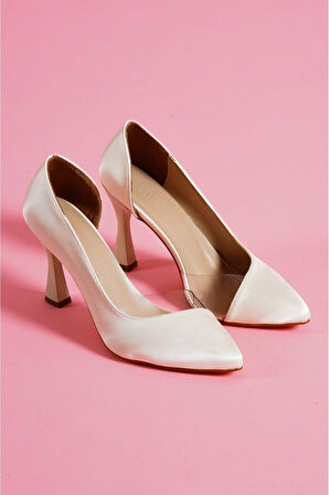 Violet Bej Saten Burnu Şeffaf Detaylı Günlük Kullanım Stiletto