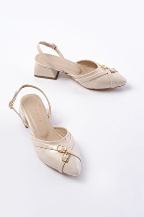 Gabriel Bej Rugan Çapraz Tokalı (4 cm Topuklu) Sivri Burun Babet Ayakkabı