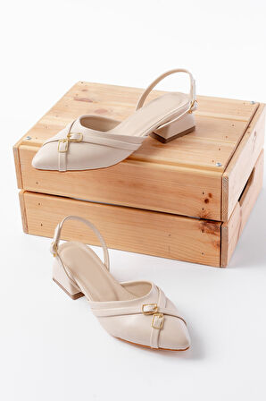 Gabriel Bej Çapraz Tokalı (4 cm Topuklu) Sivri Burun Babet Ayakkabı