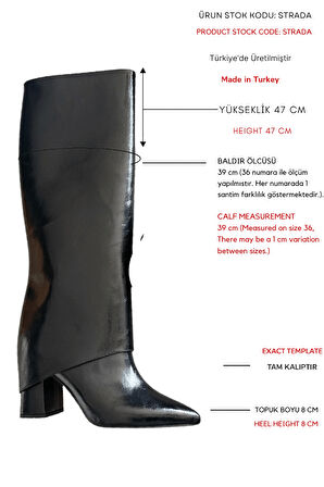 Strada Siyah Rugan Tak-Çıkar Konçlu  (8 cm Topuk Boyu ) Günlük Kullanım Bot Ve Çizme