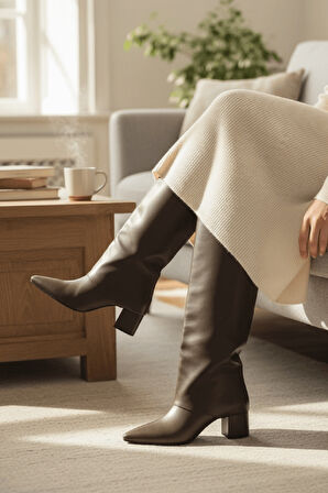 Strada Kahverengi Mat Tak-Çıkar Konçlu  (8 cm Topuk Boyu ) Günlük Kullanım Bot Ve Çizme