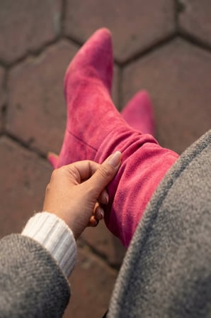 Sophia Kısa Boy Pembe Körüklü ( 7 cm Topuk ) Çekme Günlük Kadın Çizme