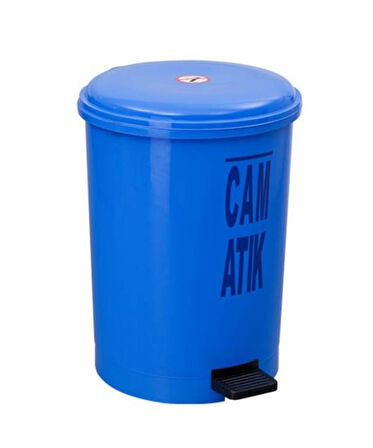 Omnipazar SY-4219 Mavi Cam Atık Kovası Pedallı Yuvarlak İç Kovalı 40 Lt