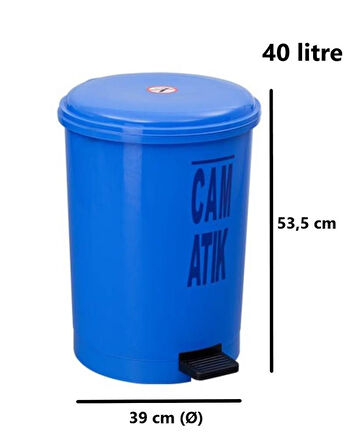 Omnipazar SY-4219 Mavi Cam Atık Kovası Pedallı Yuvarlak İç Kovalı 40 Lt