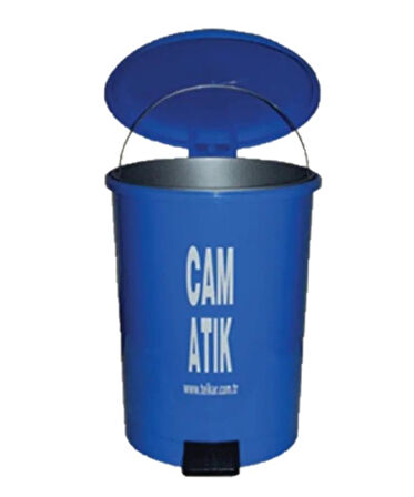 Omnipazar SY-4219 Mavi Cam Atık Kovası Pedallı Yuvarlak İç Kovalı 40 Lt