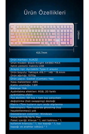 AK980 Max HE Manyetik Switch Klavye- 128K Tarama Hızı-0.125 MS Ultra Düşük Gecikme-8000 Hz