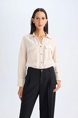 DeFacto Oversize Geniş Kalıp Basic Düz Çift Cepli Uzun Kollu Viskon Gömlek D4739AX24AUBG26