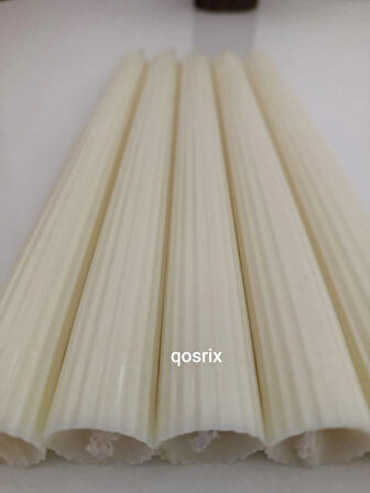 qosrix 5'li Açık Krem Şamdan Soya Mumu 1. Kalite Soya Doğal Pudra Kokulu Uzun Çubuk Konik Mum Dekoratif