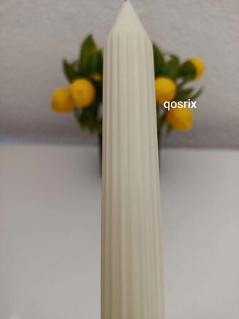 qosrix 5'li Açık Krem Şamdan Soya Mumu 1. Kalite Soya Doğal Pudra Kokulu Uzun Çubuk Konik Mum Dekoratif