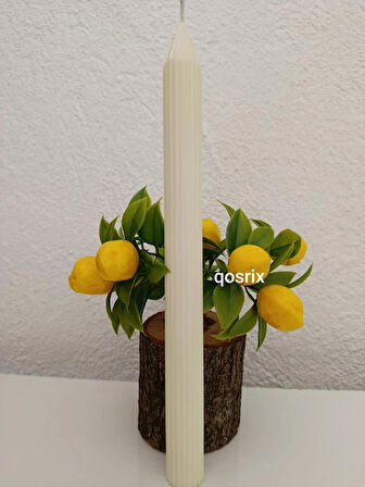 qosrix 5'li Açık Krem Şamdan Soya Mumu 1. Kalite Soya Doğal Pudra Kokulu Uzun Çubuk Konik Mum Dekoratif