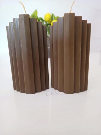 2'li Kahverengi Doğal Kokulu Sütun Geometrik şekil Kule Mum Dekoratif
