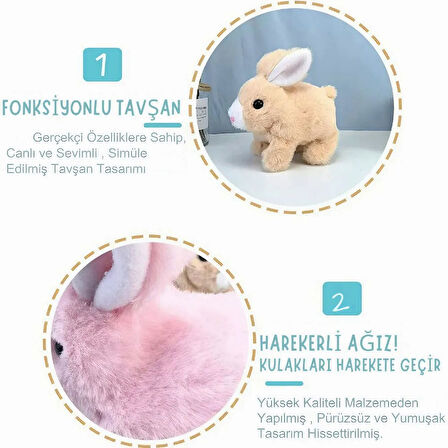 Peluş Kulakları ve Ayakları Hareket Eden Sesli Oyuncak Hareketli Tavşan Pembe