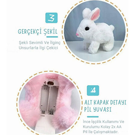 Peluş Kulakları ve Ayakları Hareket Eden Sesli Oyuncak Hareketli Tavşan Pembe