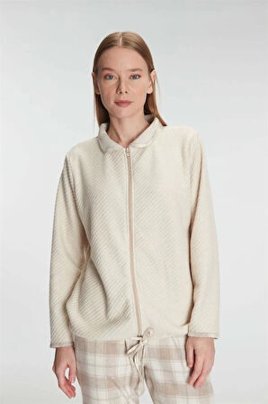 AmoraSecret AmoraSecret Fermuarlı Uzun Kol Sweatshirt Pantolon Takım Viskon ve Pamuklu Pijama Takımı