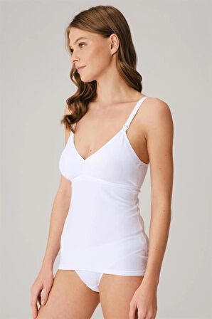 AmoraSecret Modal Pamuklu Lohusa Önden Açılan Beyaz Emzirme Atleti