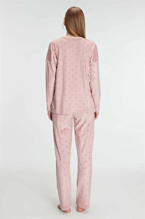 AmoraSecret AmoraSecret Uzun Kol V Yaka Sweatshirt ve Pantolon Takım Pijama Takımı
