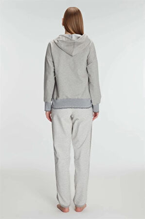 AmoraSecret AmoraSecret Pamuklu Uzun Kol Fermuarlı Swearshirt Sıfır Kol T-Shirt ve Pantolon Pijama Takım