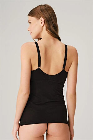 AmoraSecret Modal Pamuklu Lohusa Önden Açılan Siyah Emzirme Atleti