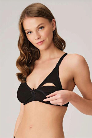 AmoraSecret Pamuklu Balensiz Lohusa Önden Açılan Siyah Emzirme Sütyeni