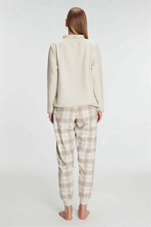 AmoraSecret AmoraSecret Fermuarlı Uzun Kol Sweatshirt Pantolon Takım Viskon ve Pamuklu Pijama Takımı