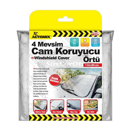 4 Mevsim Oto Ön Cam Brandası Araç Camı Buzlanma Önleyici Ve Koruyucu Branda Cam Üstü Kar Örtüsü Buz Brandası Güneş Önleyici 156 x 90 cm