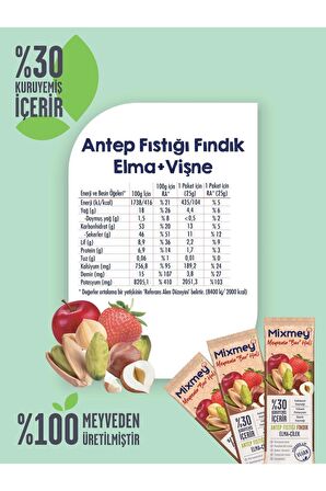 Elmalı, Çilekli Antep Fıstıklı Ve Fındıklı Meyve Bar 12*25gr