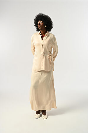 KADIN BELDEN BAĞLAMA DETAYLI DÜZ RENK GÖMLEK