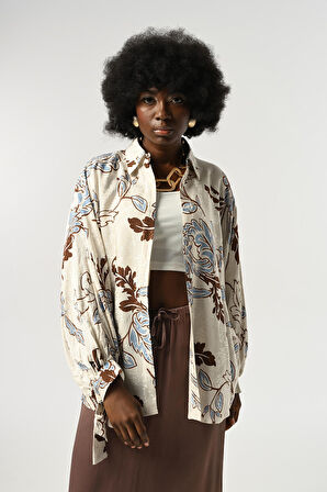 KADIN YARASA KOL DESENLİ OVERSİZE KESİM GÖMLEK