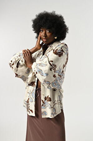 KADIN YARASA KOL DESENLİ OVERSİZE KESİM GÖMLEK