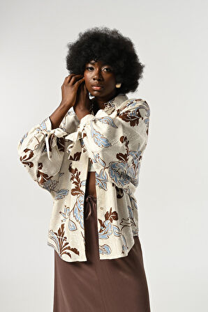 KADIN YARASA KOL DESENLİ OVERSİZE KESİM GÖMLEK