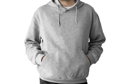 Düz Renk Tasarım 3 İplik Kalın Gri Sweatshirt Hoodie 