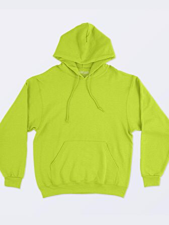 Düz Renk Tasarım 3 İplik Kalın Neon Sarı Sweatshirt Hoodie 