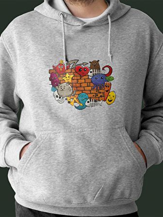 Galaxi Uzay Baskılı Tasarım 3 İplik Kalın Gri Sweatshirt Hoodie 