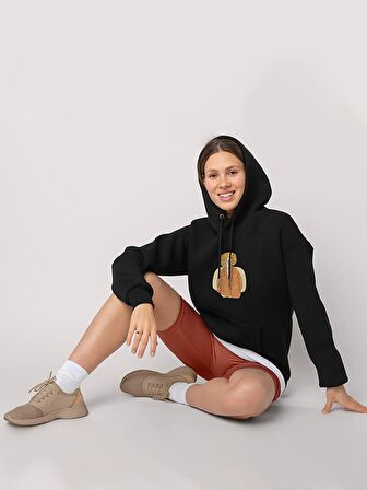 İnsan Baskılı Tasarım 3 İplik Kalın Siyah Sweatshirt Hoodie 